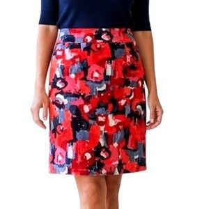 Anthro Vanessa Virginia Red Floral Pencil Skirt 10 Artsy Career Cor